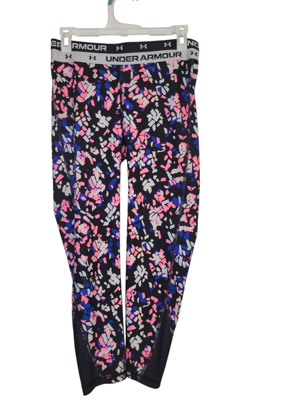 Under Armour Girl's Printed Athletic Leggings - Black with Pink & Blue Pattern